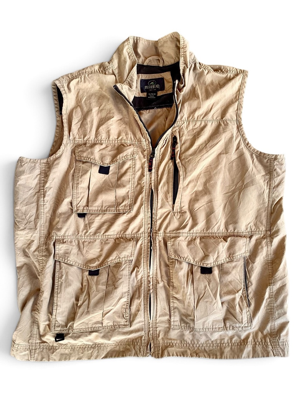 RedHead Multi-Pocket Utility & Fishing Vest XL Tan Rip-Stop Fabric